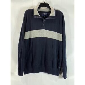 AMERICAN EAGLE Men's Navy/Grey Large Stripe Classic-Fit Pullover Sweater SZ L